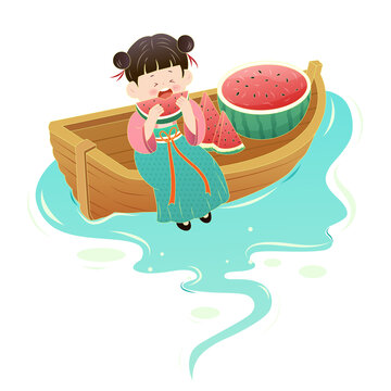 坐在船頭的小女孩