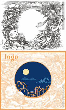 中秋月餅版畫插畫