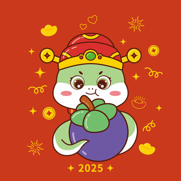 卡通蛇年ip山竹春節(jié)矢量插畫