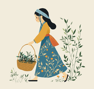 采茶姑娘插畫