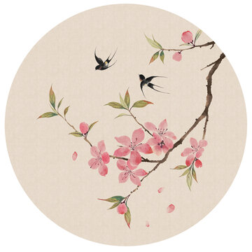 古風桃花燕子圖