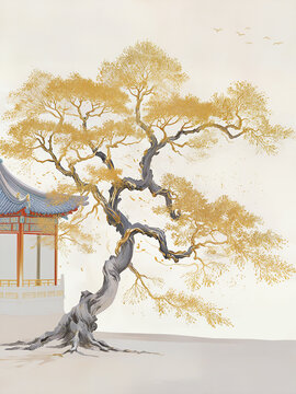 新中式插畫(huà)壁紙裝飾畫(huà)