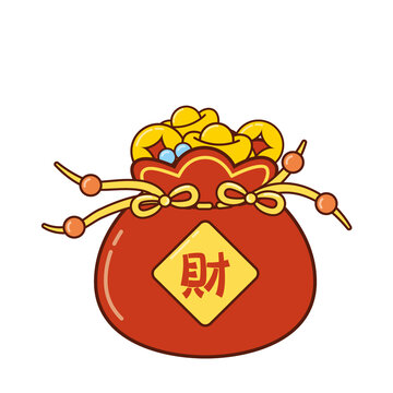 卡通可愛春節(jié)福袋矢量插畫