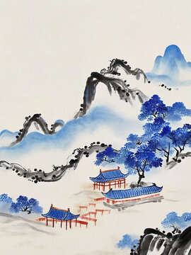 水墨裝飾畫青花國風(fēng)山水