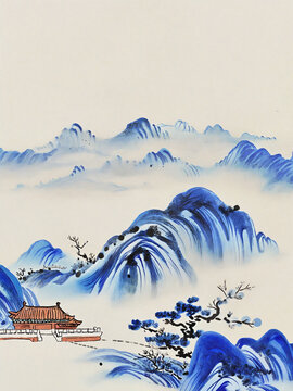 水墨裝飾畫青花國風(fēng)山水