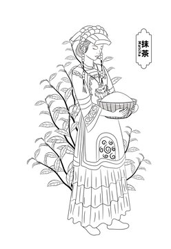 民族系列之彝族少女抹茶線稿