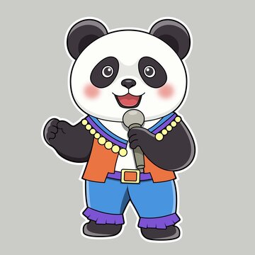 熊貓唱歌演唱會Q版卡通插畫