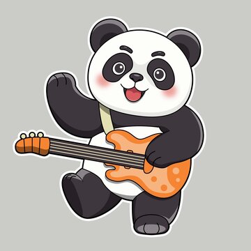 熊貓彈吉他Q版卡通插畫音樂節(jié)