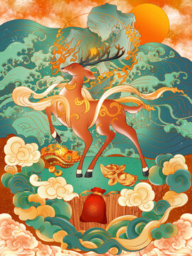 福祿云來國潮古風節(jié)日插畫