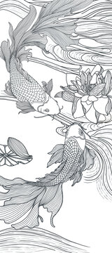 錦鯉白描