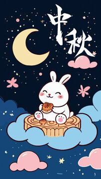 中秋兔子月餅插畫(huà)海報(bào)