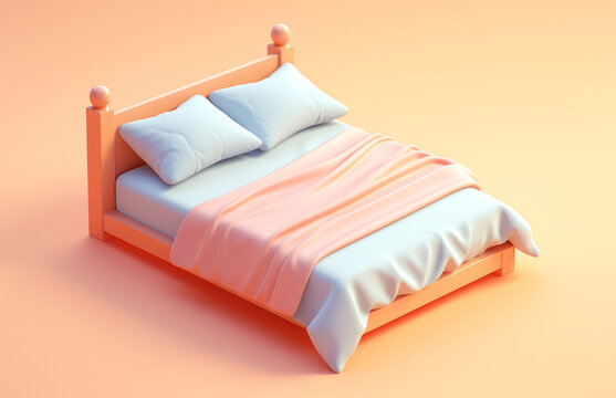 卡通3D床鋪插畫