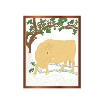 矢量中國(guó)傳統(tǒng)紋飾十二生肖之丑牛