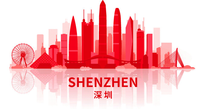 深圳城市地標(biāo)建筑天際線矢量插畫(huà)