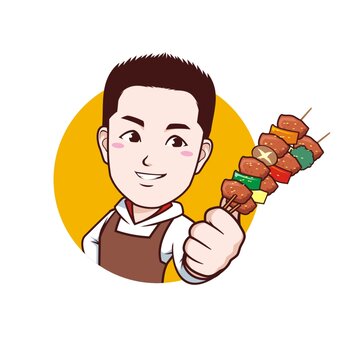 卡通年輕小哥擼串頭像矢量圖