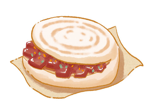 肉夾饃手繪插畫