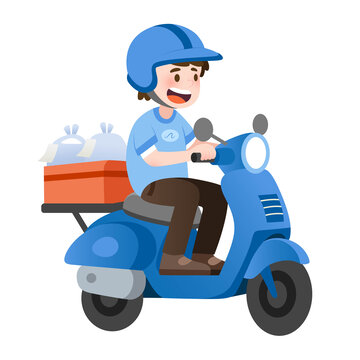 扁平風送餐騎車的外賣員職業(yè)人物