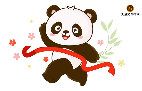 沖線(xiàn)跑步運(yùn)動(dòng)熊貓素材