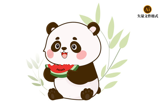 吃西瓜熊貓可愛(ài)素材