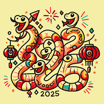 卡通蛇年插畫2025數字變形