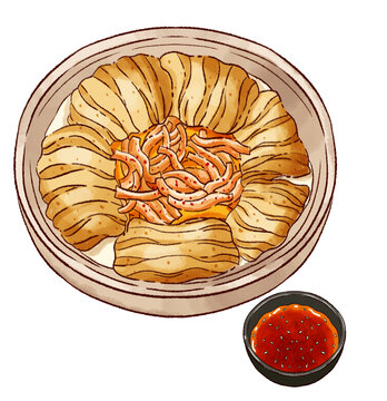 金線油塔手繪插畫