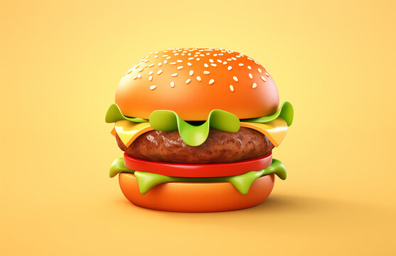 卡通3D美味的漢堡包插畫