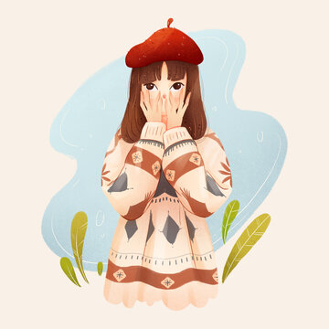 可愛女孩手繪插畫