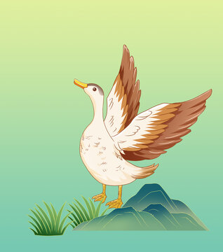 張開(kāi)翅膀的鴨子手繪