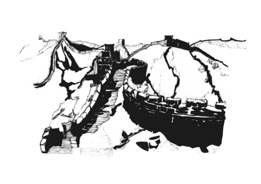 長(zhǎng)城手繪線稿鋼筆畫(huà)