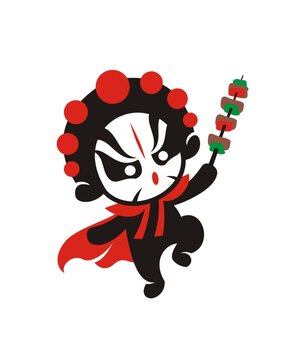 卡通重慶變臉師燒烤形象矢量圖