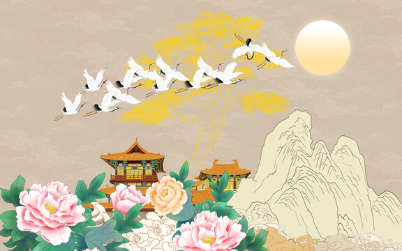 山水樓閣花鳥
