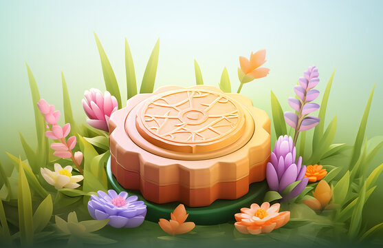 卡通3D美味的月餅插畫