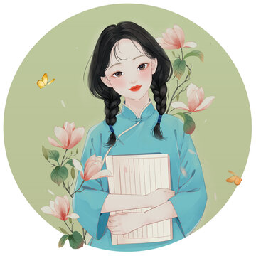 民國風(fēng)玉蘭花旗袍女孩