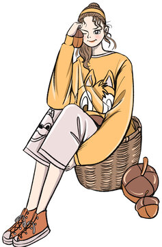 坐在籃子里的少女