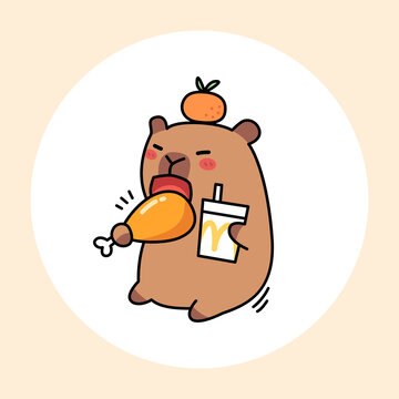 卡通手繪可愛吃雞腿的水豚