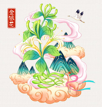 金銀花插畫