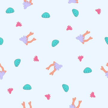 海洋元素碎花布料插畫