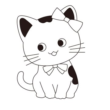 黑白簡筆畫小貓插畫