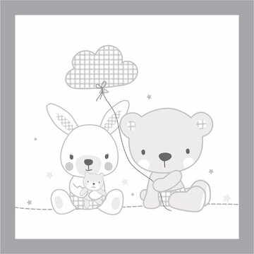 兔子小熊可愛印花圖案