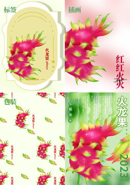 水果插畫火龍果包裝圖案