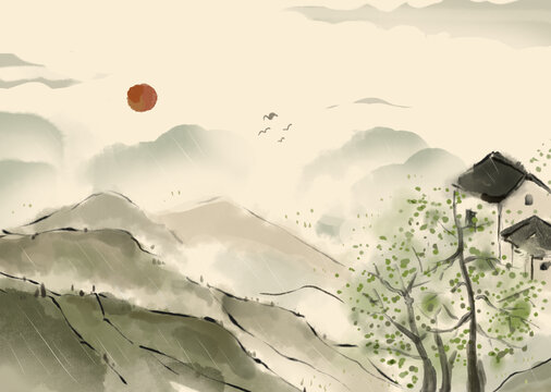 水墨創(chuàng)意村落