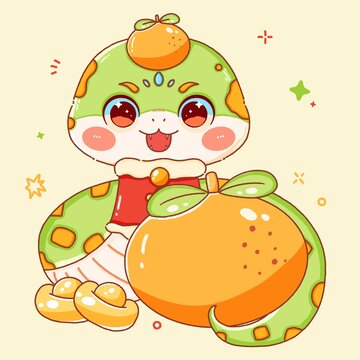 蛇年卡通插畫(huà)橘子元寶