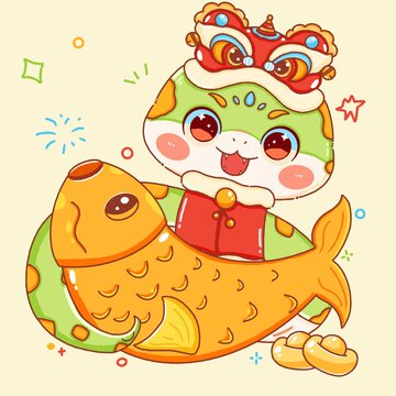 蛇年卡通插畫年年有魚