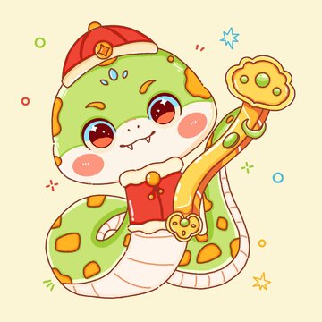 蛇年卡通插畫之吉祥如意