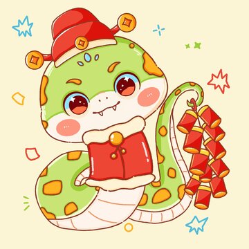 蛇年卡通插畫炮竹鞭炮