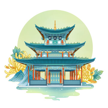 麗江得月樓古建筑插畫