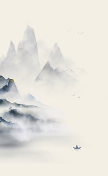 水墨禪意山水意境