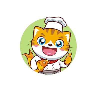 卡通可愛小貓廚師頭像矢量圖