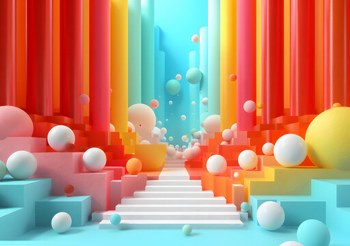 超現(xiàn)實(shí)主義的樓梯和幾何形狀插圖