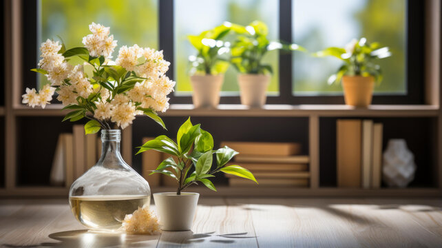 窗邊靜物：花瓶花束與盆栽